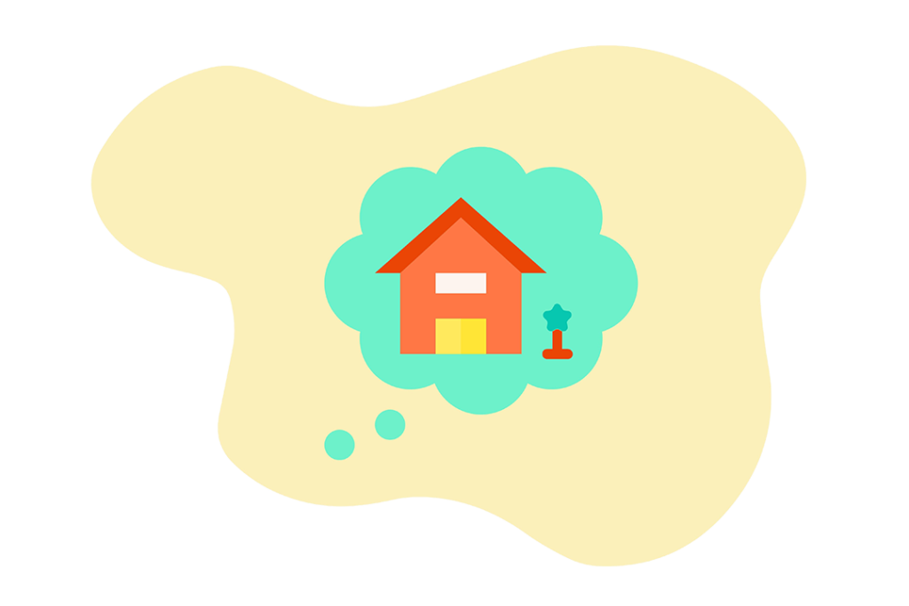 Illustration of a thought bubble with a house and a plant